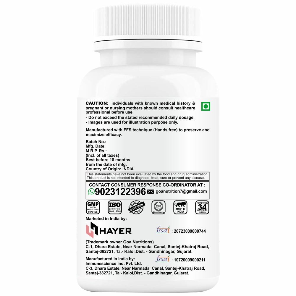 HAYER Glutathione-Tablets 1000mg, Reduces Pigmentation, Dark Patches And Face Fine Lines-60 Tablet