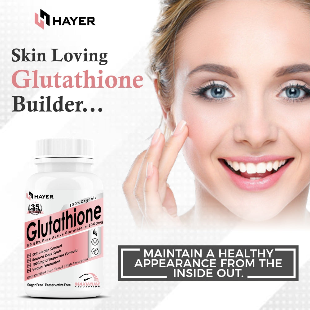 HAYER Glutathione-Tablets 1000mg, Reduces Pigmentation, Dark Patches And Face Fine Lines-60 Tablet