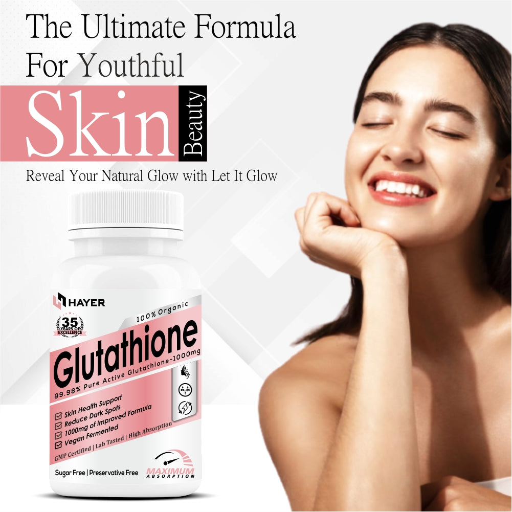 HAYER Glutathione-Tablets 1000mg, Reduces Pigmentation, Dark Patches And Face Fine Lines-60 Tablet