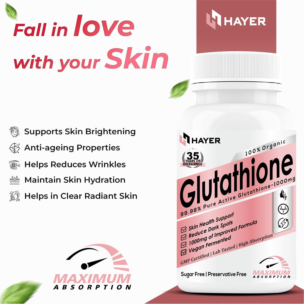 HAYER Glutathione-Tablets 1000mg, Reduces Pigmentation, Dark Patches And Face Fine Lines-60 Tablet