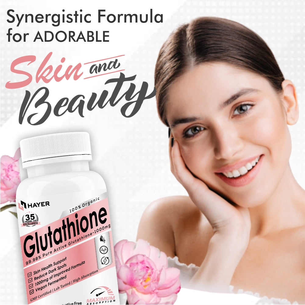 HAYER Glutathione-Tablets 1000mg, Reduces Pigmentation, Dark Patches And Face Fine Lines-60 Tablet