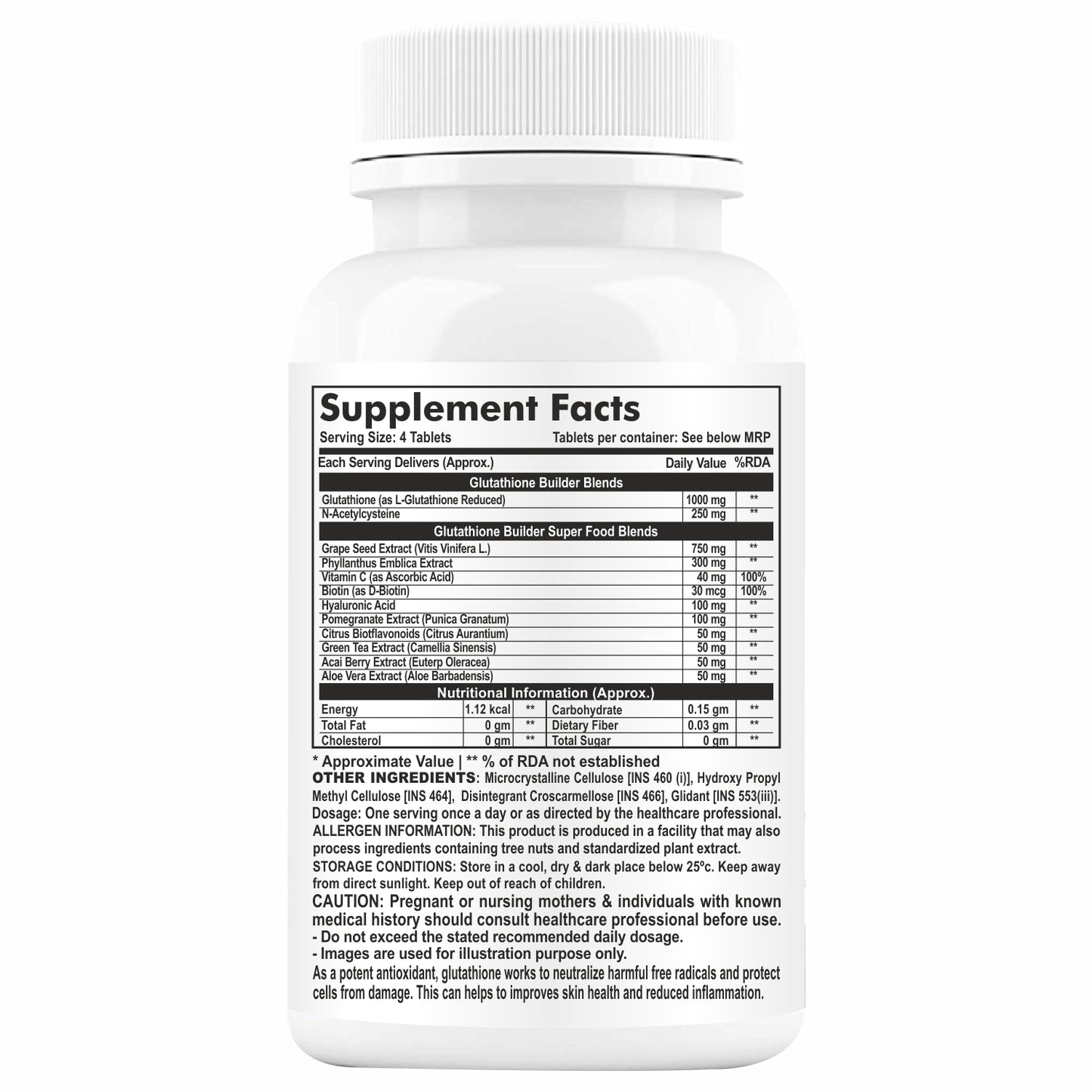 GOA NUTRITIONS Glutathione Tablets 1000mg For Skin, Face, and Hair For Men & Women 60 Tablet