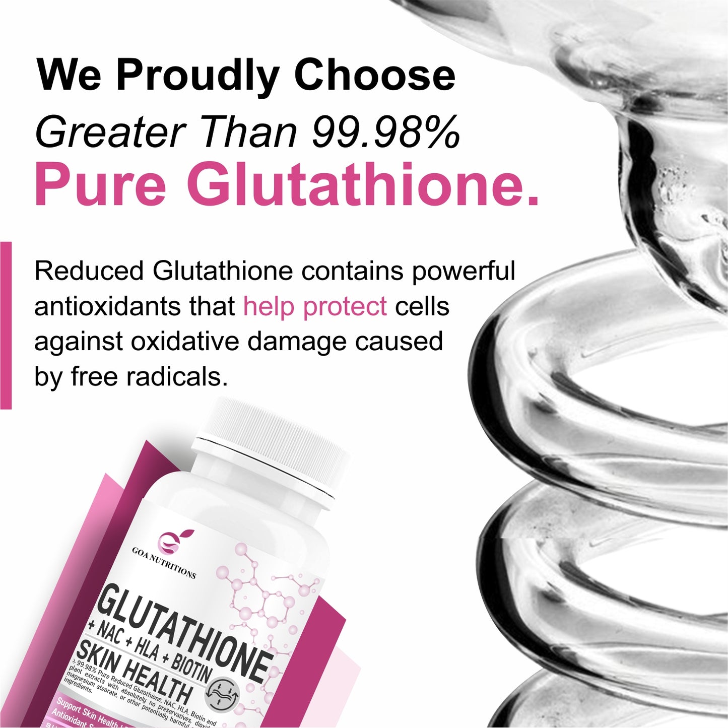 GOA NUTRITIONS Glutathione Tablets 1000mg For Skin, Face, and Hair For Men & Women 60 Tablet