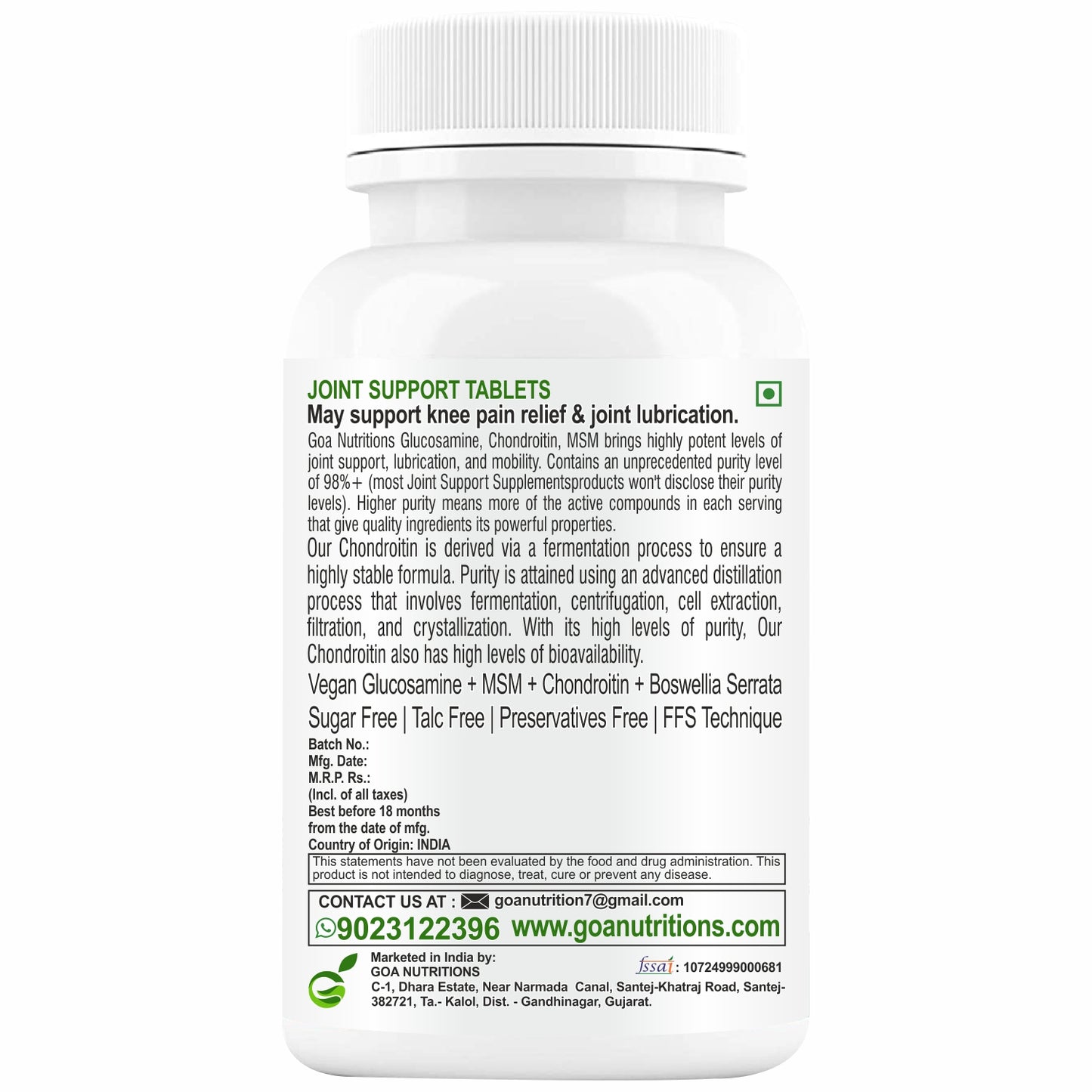 Goa Nutritions Joint Support Supplement 120 Tablets