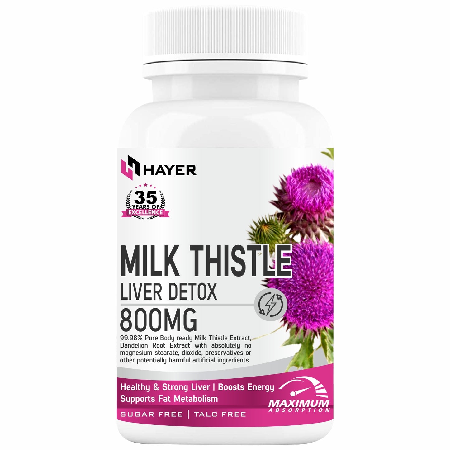 HAYER Milk Thistle Supplements With Dandelion Root Extract 60 Organic Tablets