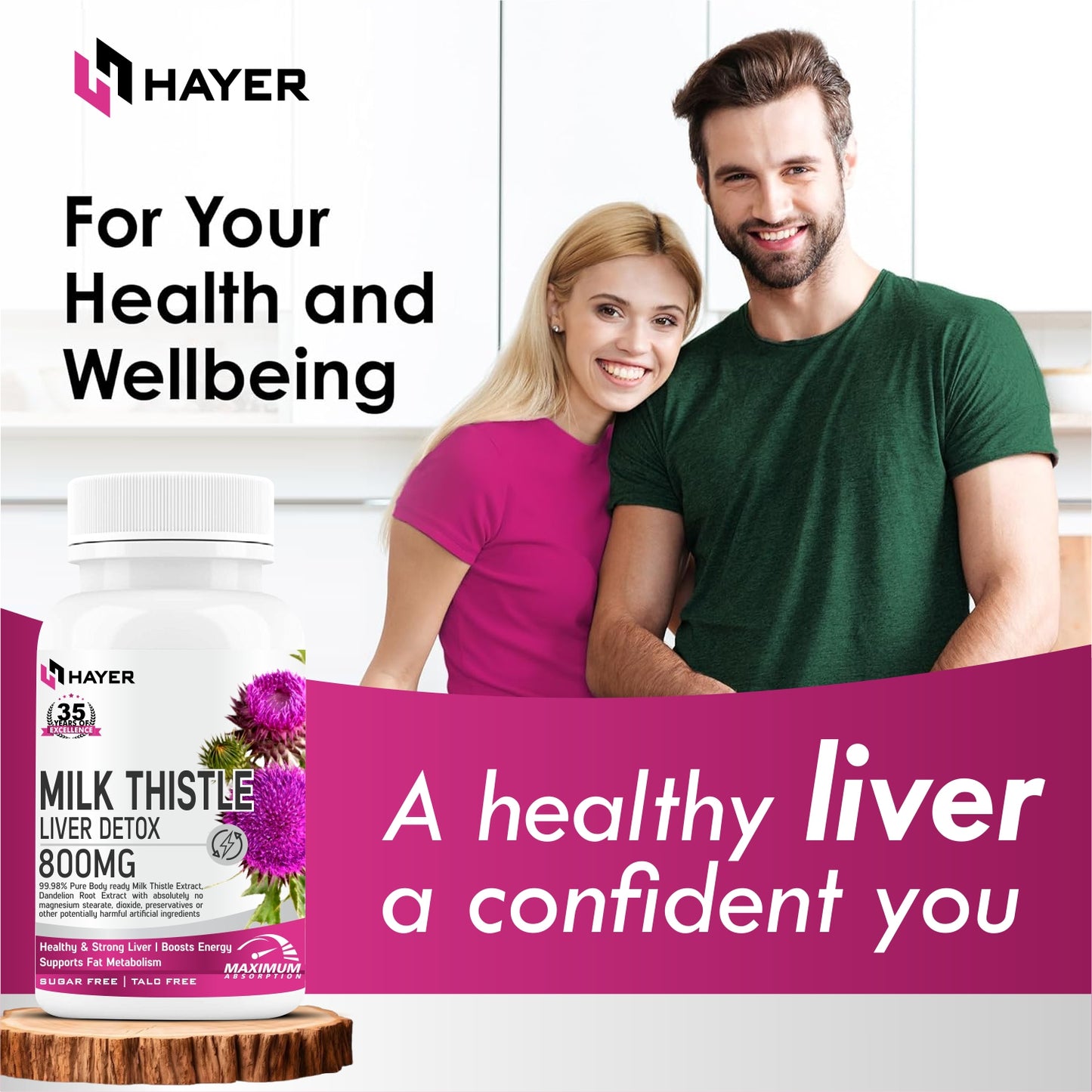 HAYER Milk Thistle Supplements With Dandelion Root Extract 60 Organic Tablets