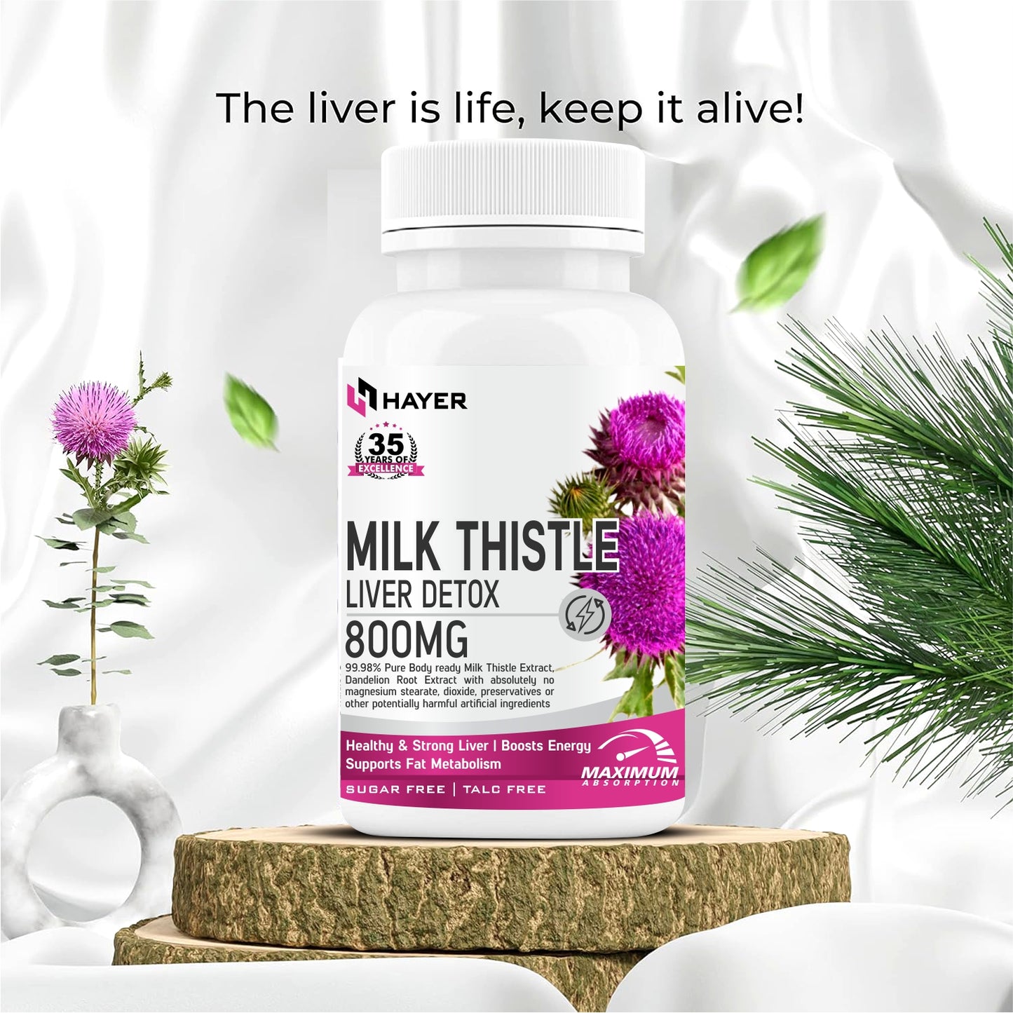 HAYER Milk Thistle Supplements With Dandelion Root Extract 60 Organic Tablets