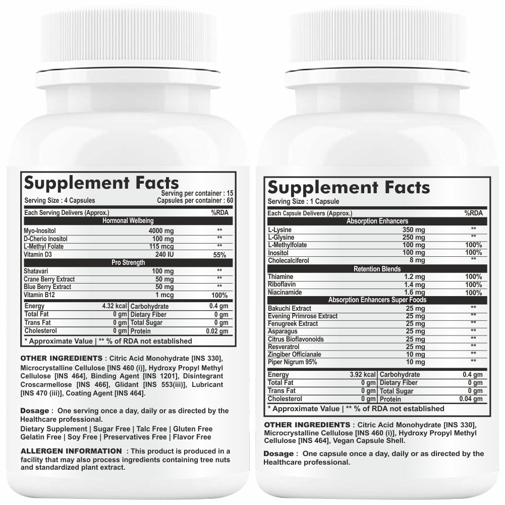 GNL PCOS Supplements For Women With 40:1 Ratio Myo-Inositol, D-Chiro-Inositol 60 Sugar-Free Capsule