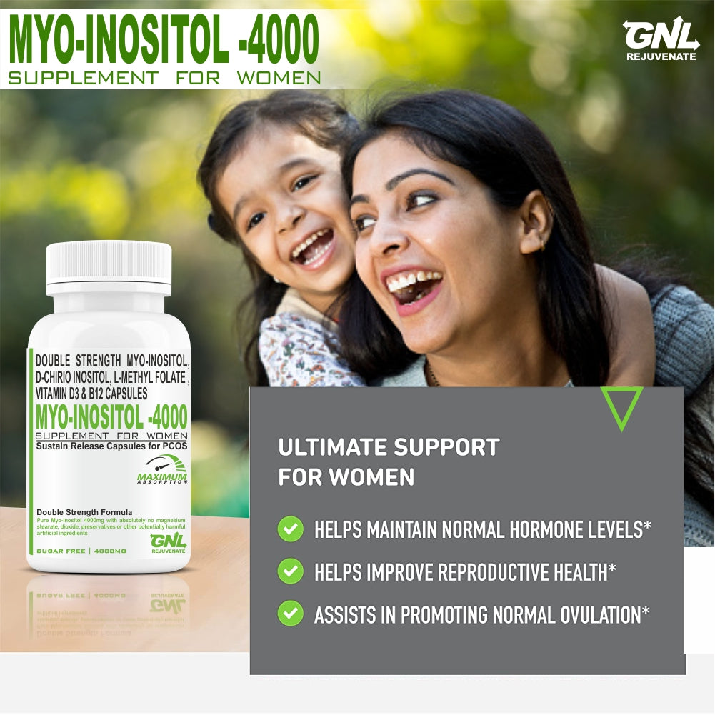 GNL PCOS Supplements For Women With 40:1 Ratio Myo-Inositol, D-Chiro-Inositol 60 Sugar-Free Capsule