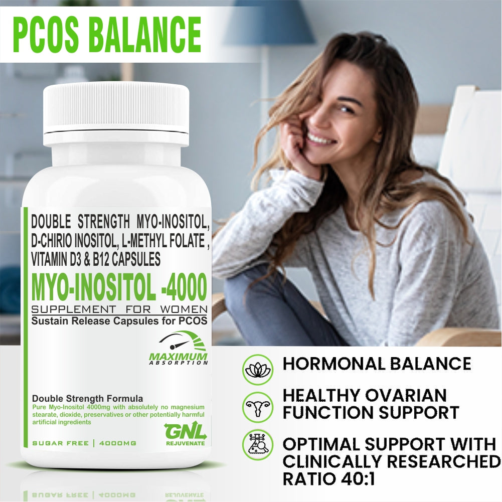 GNL PCOS Supplements For Women With 40:1 Ratio Myo-Inositol, D-Chiro-Inositol 60 Sugar-Free Capsule