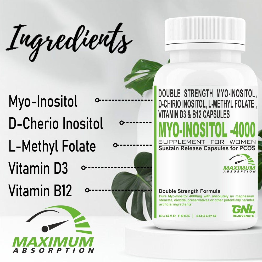 GNL PCOS Supplements For Women With 40:1 Ratio Myo-Inositol, D-Chiro-Inositol 60 Sugar-Free Capsule