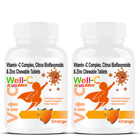 Well-C Vitamin C Tablets Immunity Booster For Kids Orange Flavor 120 Chewable Tablets