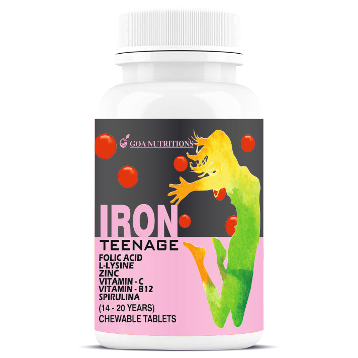 Goa Nutritions Iron Tablets With Folic Acid Vitamin C, B12 For Women Teenager Girls – 60 Chewable Tablets