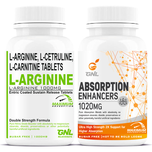 GNL L Arginine 1000mg Nitric Oxide Supplement with l carnitine, L Citrulline - 60 Veg No Sugar Tablets