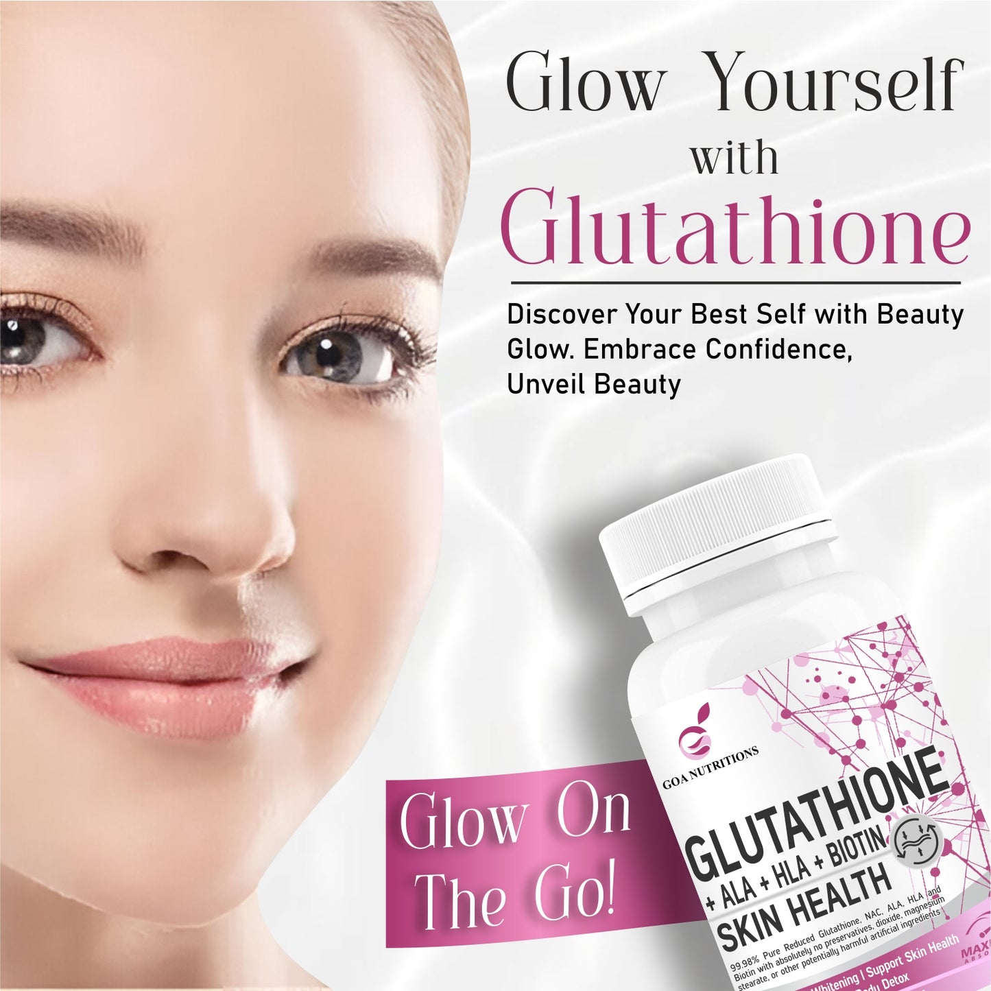 GOA NUTRITIONS Glutathione Tablets 1000mg For Skin, Face, and Hair For Men & Women 60 Tablet