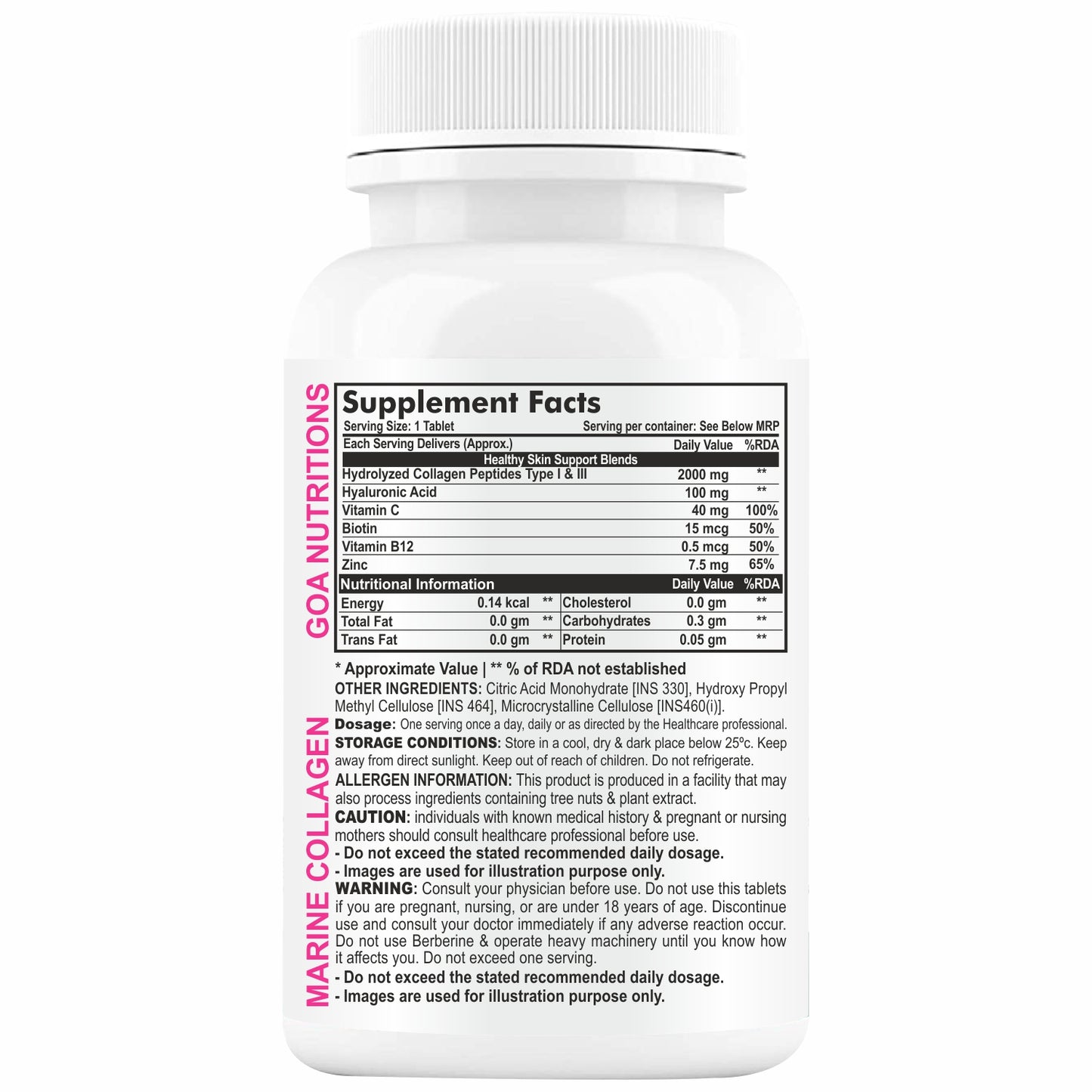 GOA NUTRITIONS Marine Collagen Powder for Skin, Hair Supplement for Men, Women - 90 Tablets