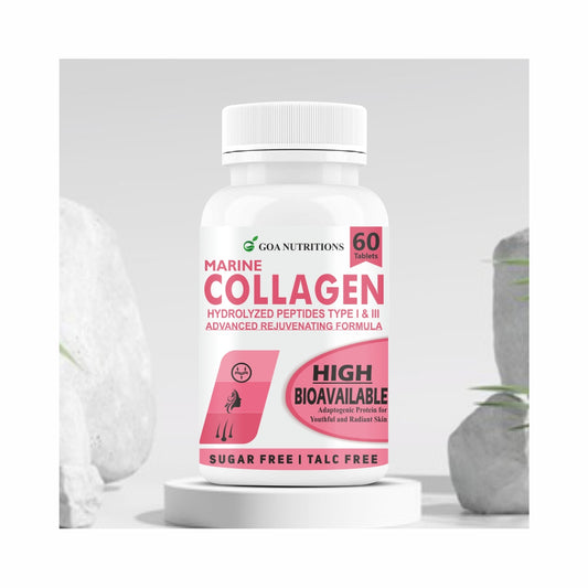 GOA NUTRITIONS Marine Collagen Powder for Skin, Hair Supplement for Men, Women - 60 Tablets