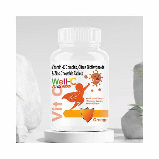 Well-C Vitamin C Tablets Immunity Booster For Kids Orange Flavor Chewable Tablets -60