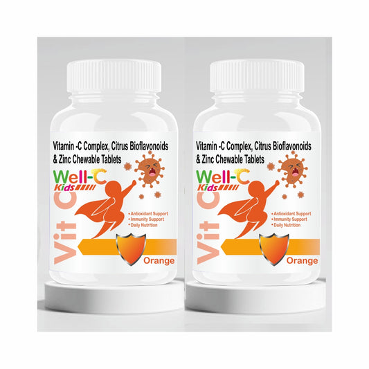 Well-C Vitamin C Tablets Immunity Booster For Kids Orange Flavor 120 Chewable Tablets
