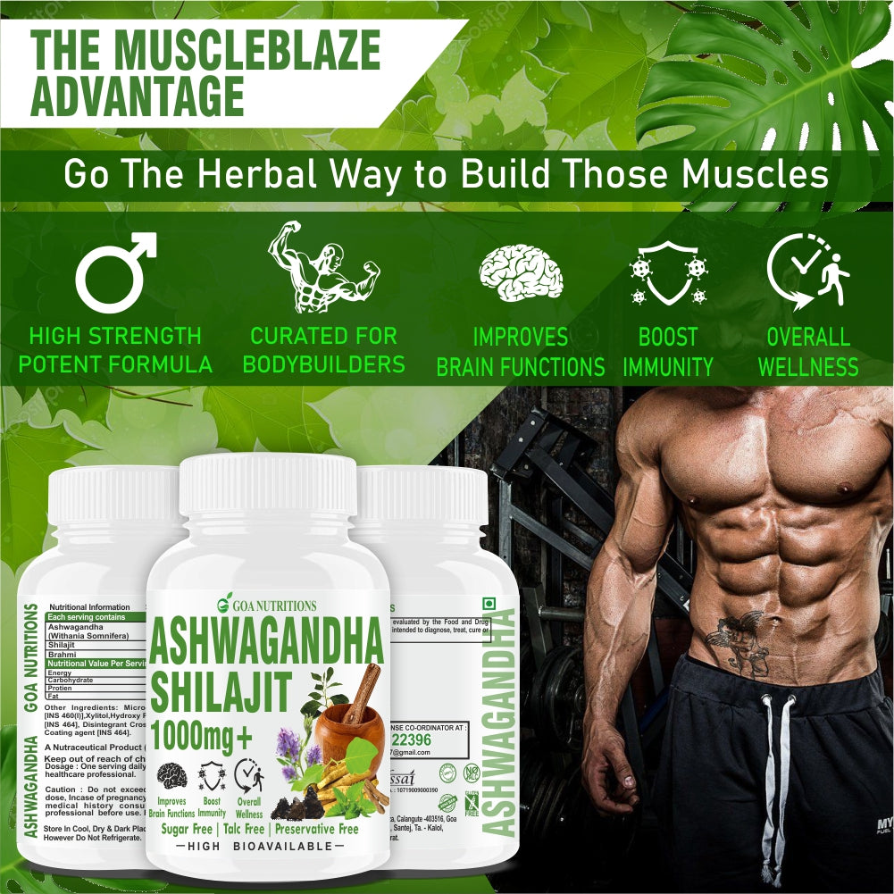 GOA NUTRITIONS Ashwagandha Powder For Men Women Exercise Pre-workout & Gym -120 Tablets