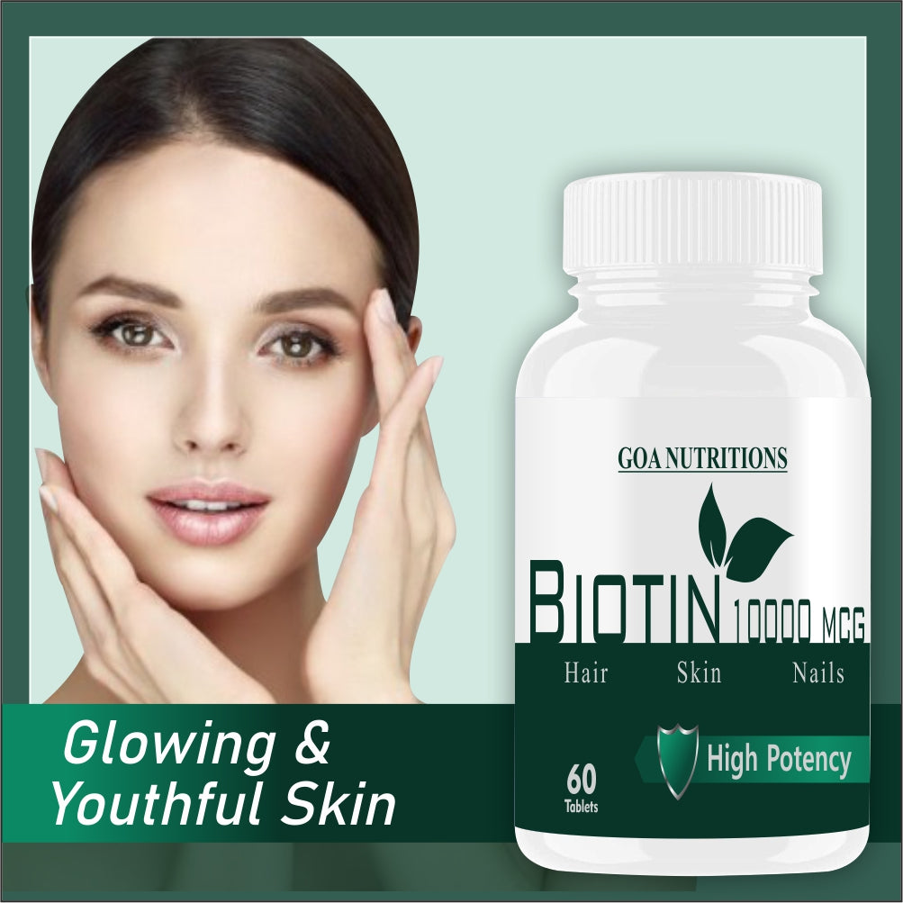Goa Nutritions Biotin For Hair Growth With Vitamin A C E D3 and Zinc supplements - 60 Tablets