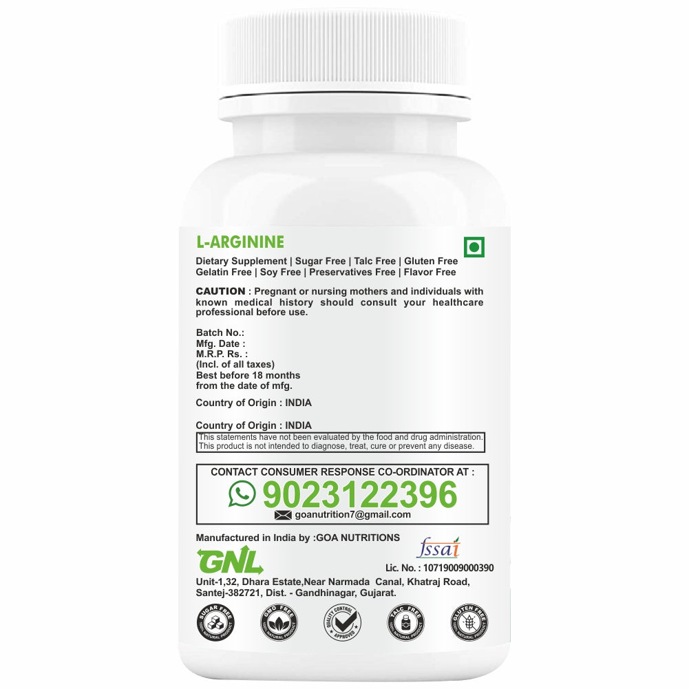 GNL L Arginine 1000mg Nitric Oxide Supplement with l carnitine, L Citrulline - 60 Veg No Sugar Tablets
