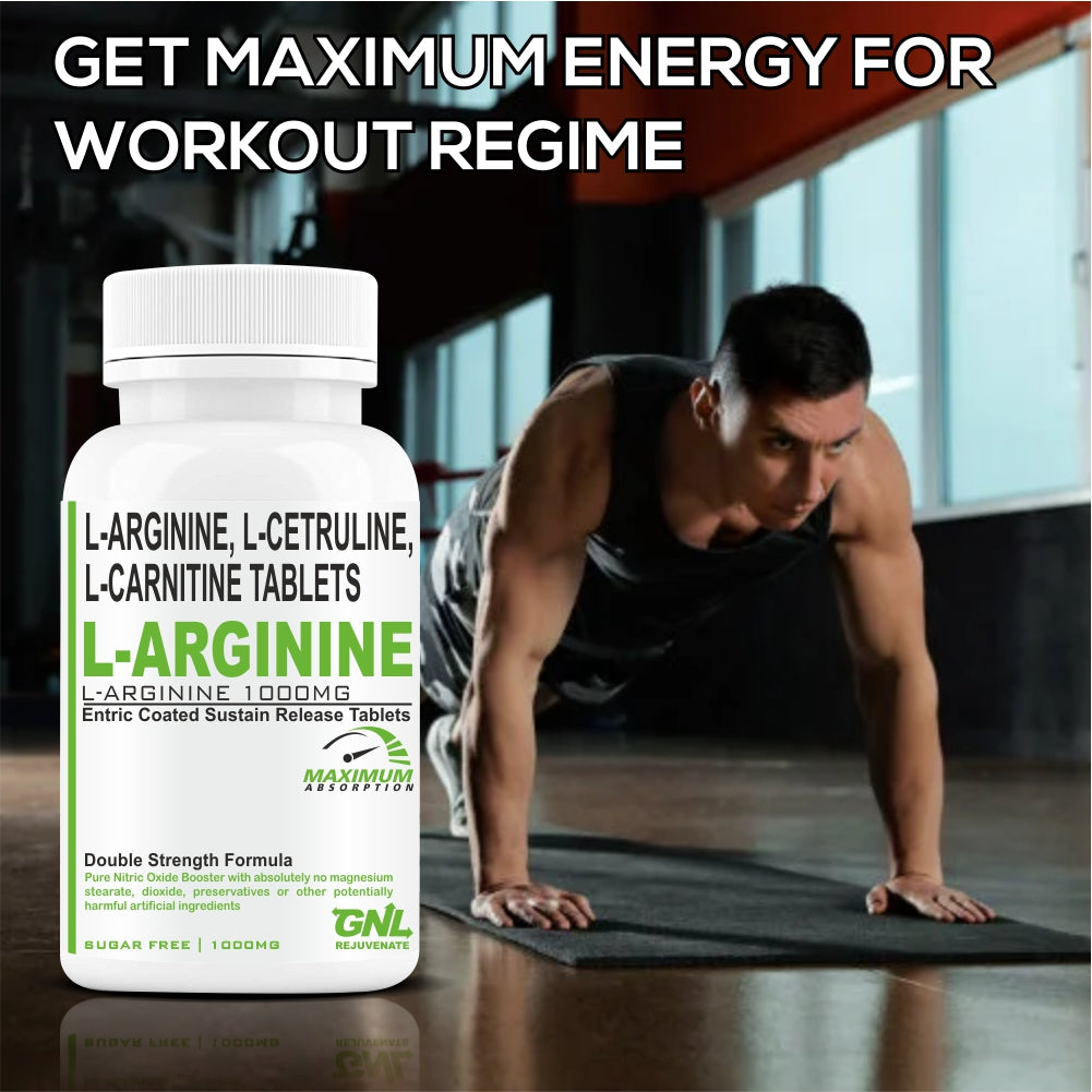 GNL L Arginine 1000mg Nitric Oxide Supplement with l carnitine, L Citrulline - 60 Veg No Sugar Tablets