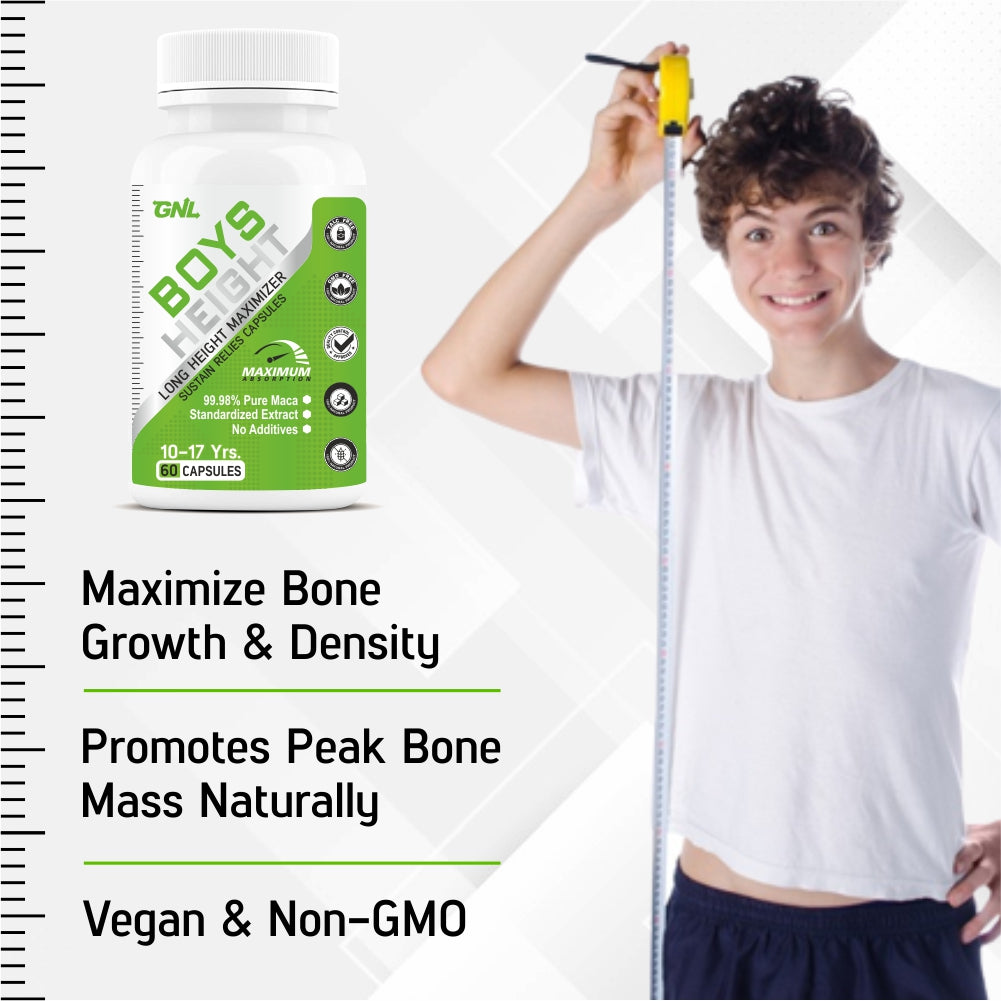 GNL Height Increase Medicine For Boys With Ayurvedic Extracts To Help Support Increasing Growth, And Strong Bones -60 Capsules