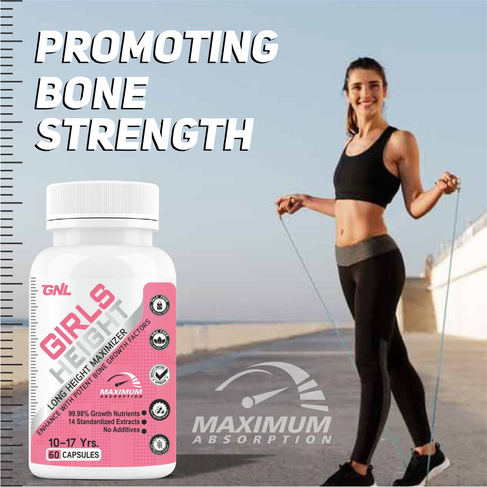 GNL Height Increase Medicine For Girls, With Growth Support Supplements To Promote Strong Bones, And High Muscle Mass -60 Capsules