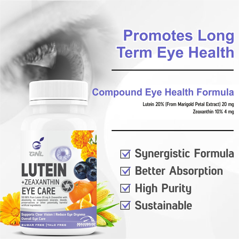 GNL Vitamin A Capsules For Eyes With Lutein, Zeaxanthin & omega 3 Supplements Improving For Eye Health, Vision - 60 Capsule