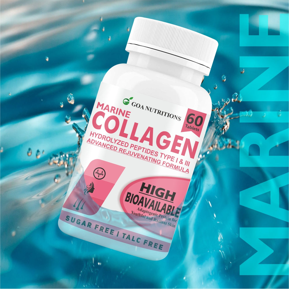 GOA NUTRITIONS Marine Collagen Powder for Skin, Hair Supplement for Men, Women - 90 Tablets