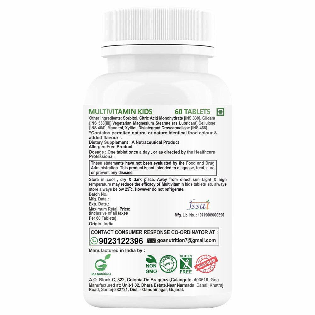 GOA NUTRITIONS Multivitamin For Kids Green Apple Flavour 120 Chewable Tablets