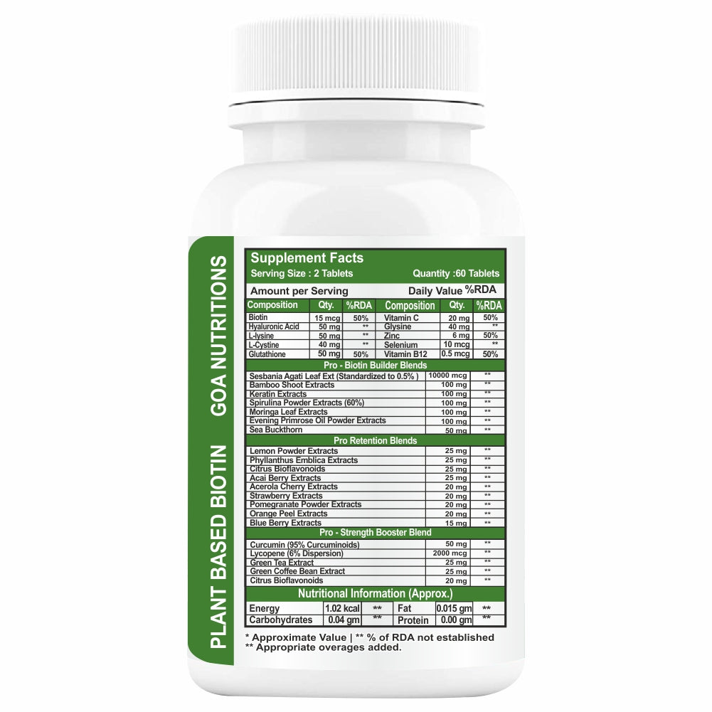 GOA NUTRITIONS Plant Based Biotin For Hair Growth or Women Men- 60 Tablets