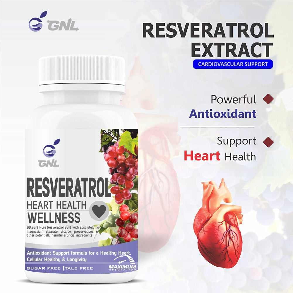GNL Resveratrol Supplements 600mg With Grape Seed, And Absorption Enhancers For Higher Bioavailability -60 Capsules