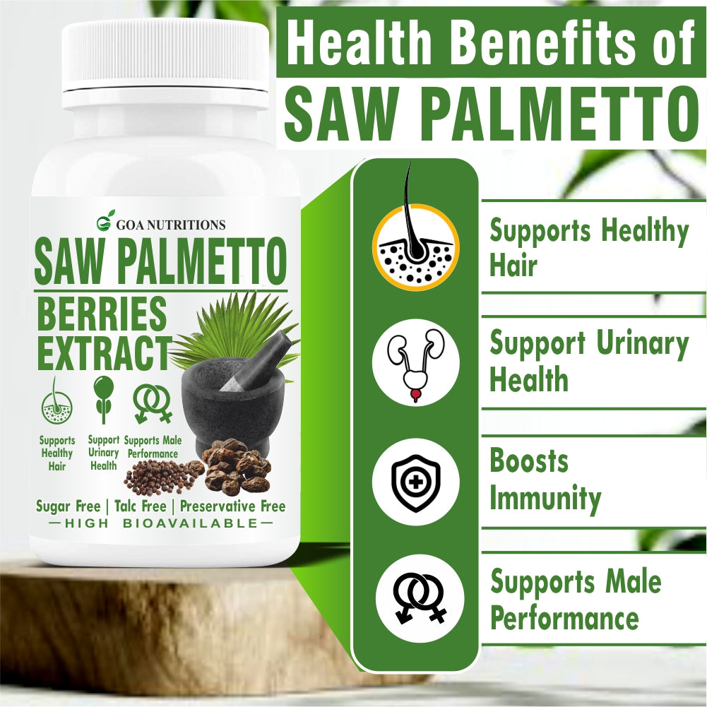 GOA NUTRITIONS Saw Palmetto Extract With Piperine For Men Women 120 Tablets