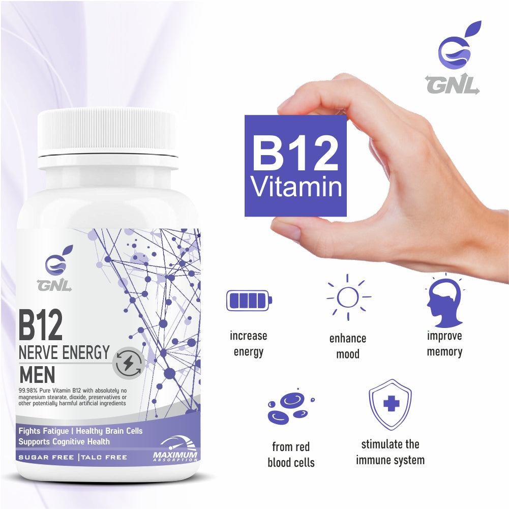 GNL Vitamin B12 Supplements For Men 60 Methylcobalamin Capsules