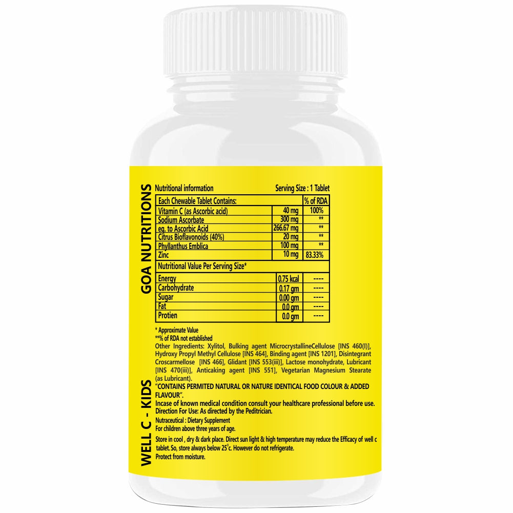 Goa Nutritions Vitamin C Tablets For Kids, Pineapple Flavor 60 Tablet