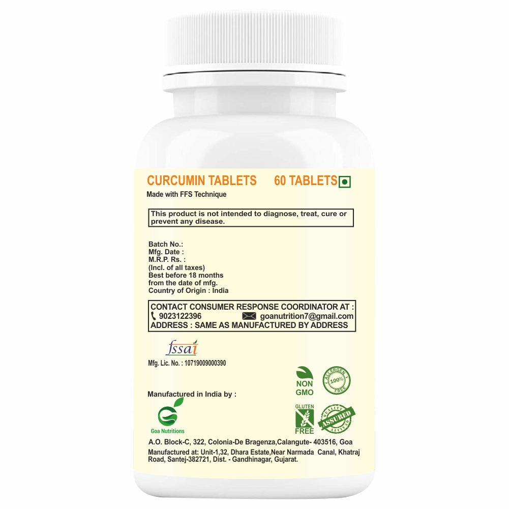 GOA NUTRITIONS Curcumin With Piperine Turmeric Tablets -120 Tablet