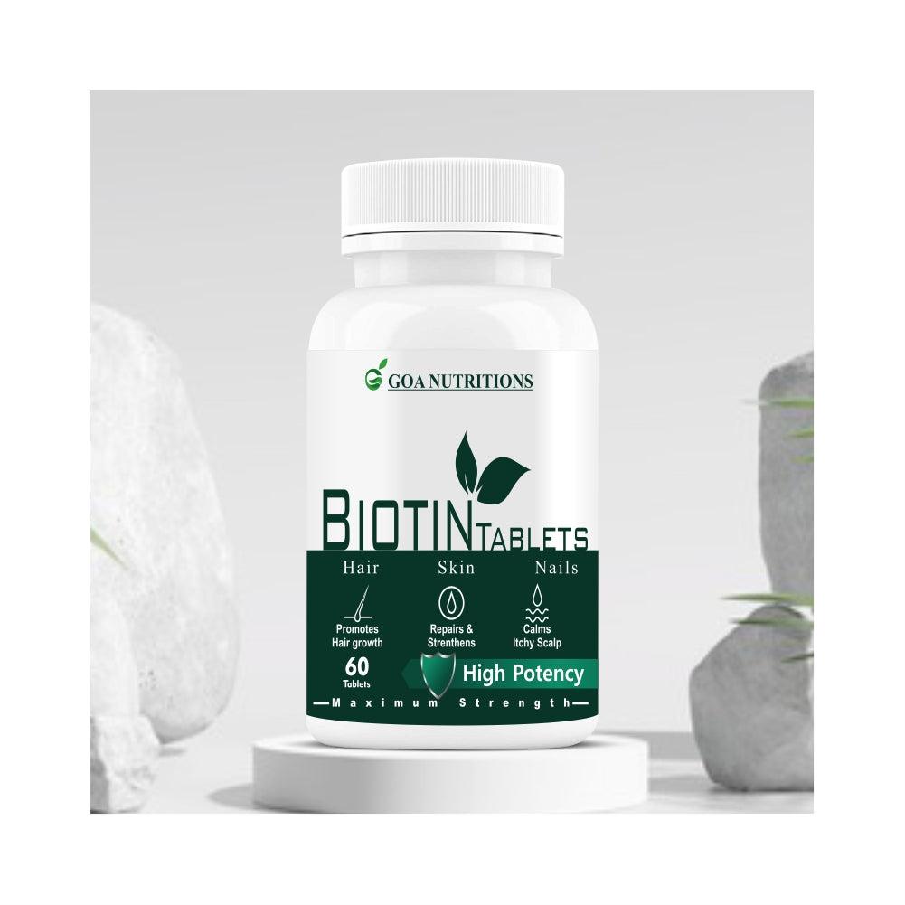 Goa Nutritions Biotin For Hair Growth With Vitamin A C E D3 and Zinc supplements - 60 Tablets - Image #1