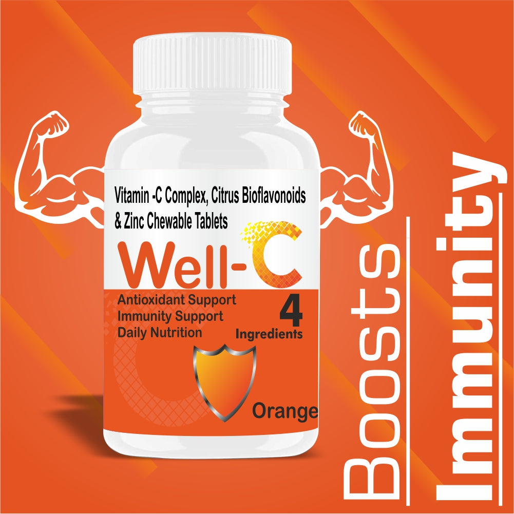Well-C Vitamin C Tablets With Zinc Supplements Energy Stamina And Immunity Booster For Men women Kids | No Sugar Chewable Tablet - 60